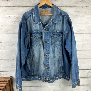 Wrangler Retro Denim Trucker Jacket‎ Men's XL Worked in Distressed